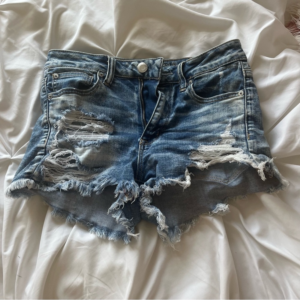 Super Distressed High Rise Jean Shorts